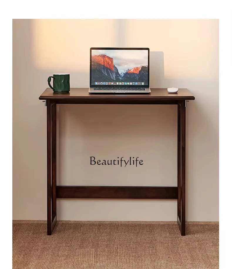 

Black walnut small desk foldable simple solid wood work table small apartment writing desk
