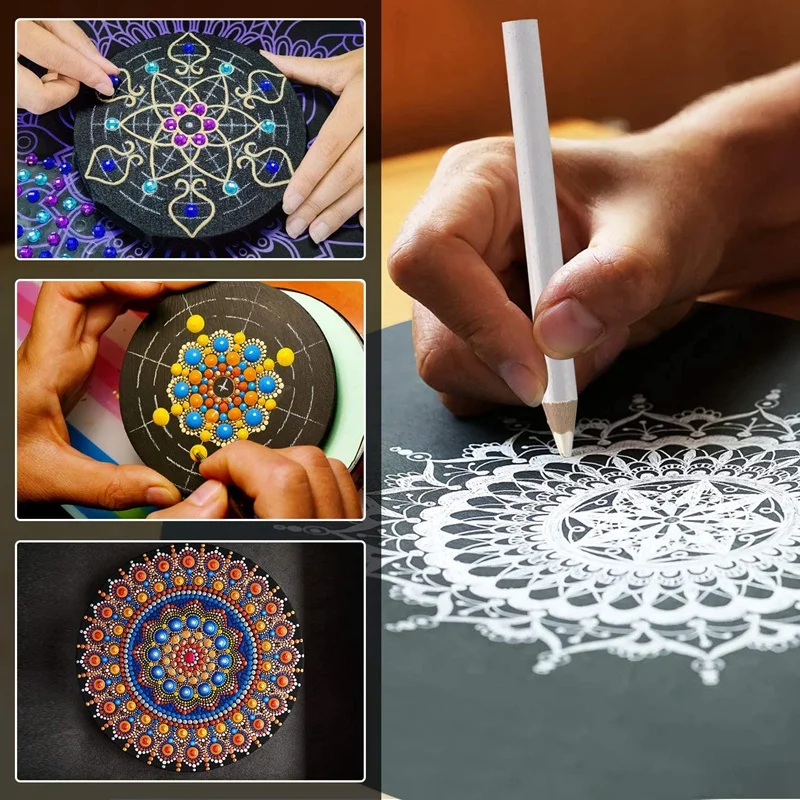 Juego de herramientas de punteado de Mandala de 45 piezas, kits de herramientas de suministros de arte de pintura de plantilla que incluyen plantillas de plantilla, Mini caballete