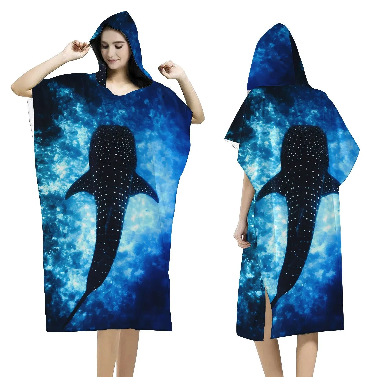 1pc Deep Sea Whale Shark Swim Graphic Hooded Beach Robe - Lightweight And Portable, Ideal for Swimming