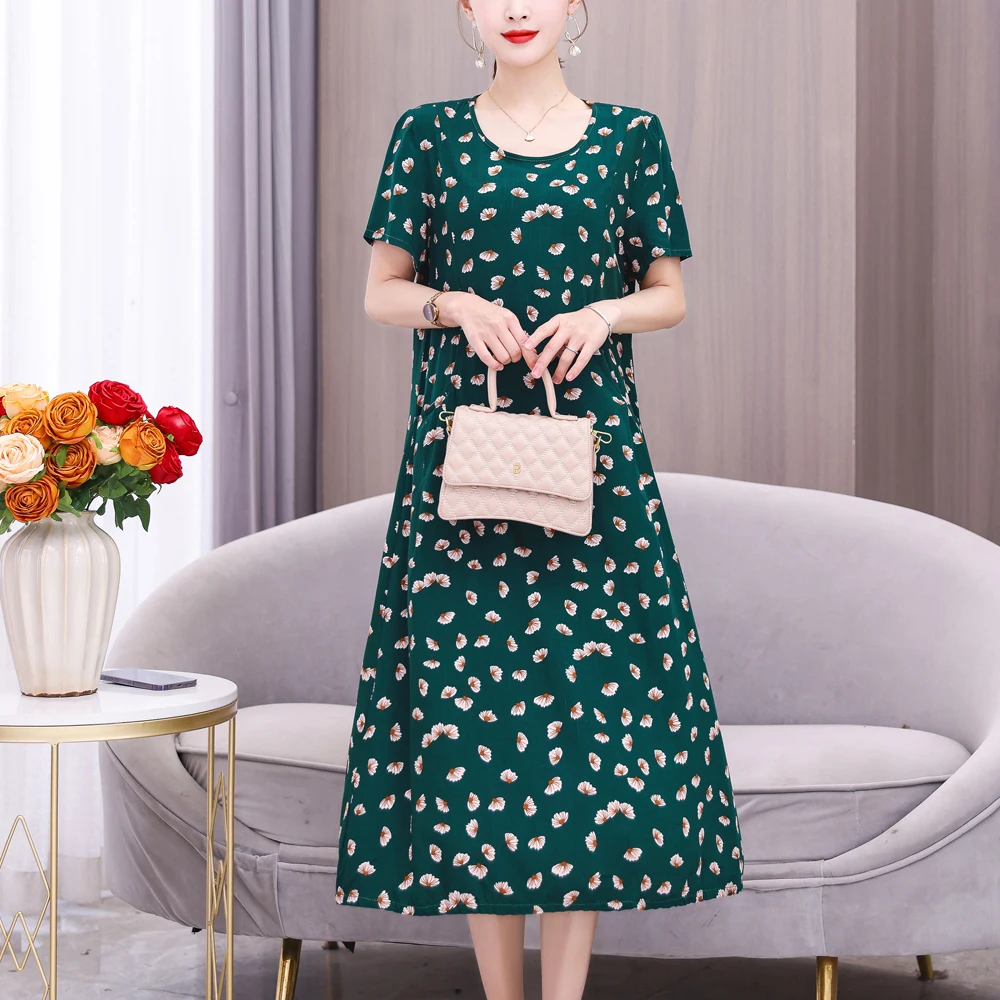 New Fashion Casual 2023 Summer Elegant Dresses For Women O-Neck Print Vintage Short Sleeve Dress Loose Women Clothing