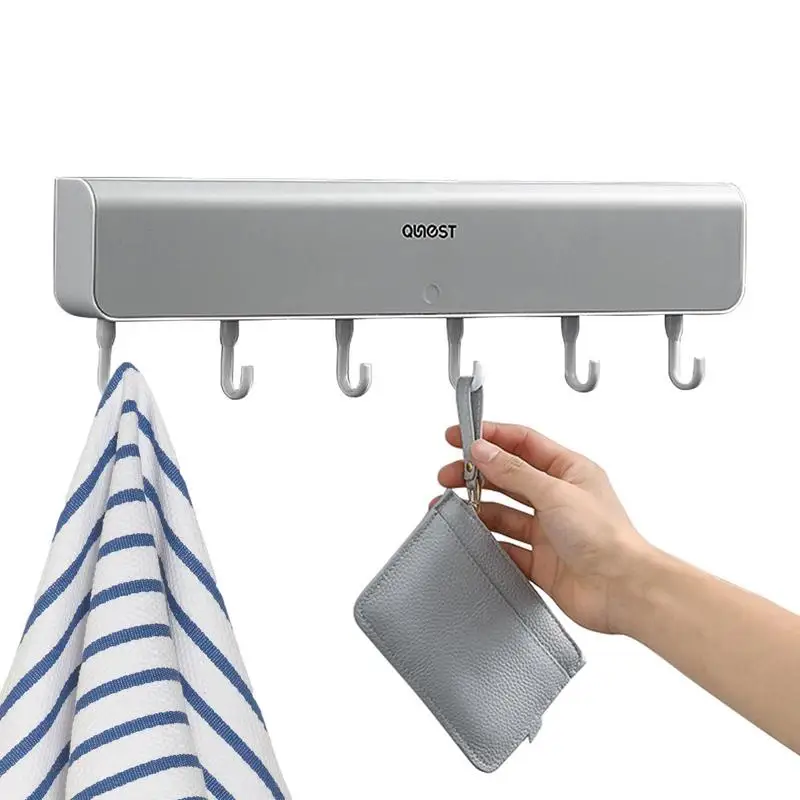 

bathroom organizer door back Coat Hat Towel Hanger Bathroom Accessories Self Adhesive Punch Free Wall Rack With 6 Hooks For Coat