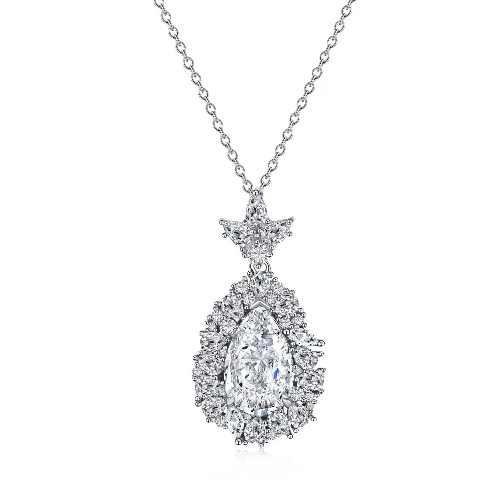 S925 Silver Light Luxury Small Design Sense 5ct Pendant Droplet High Carbon Diamond Necklace