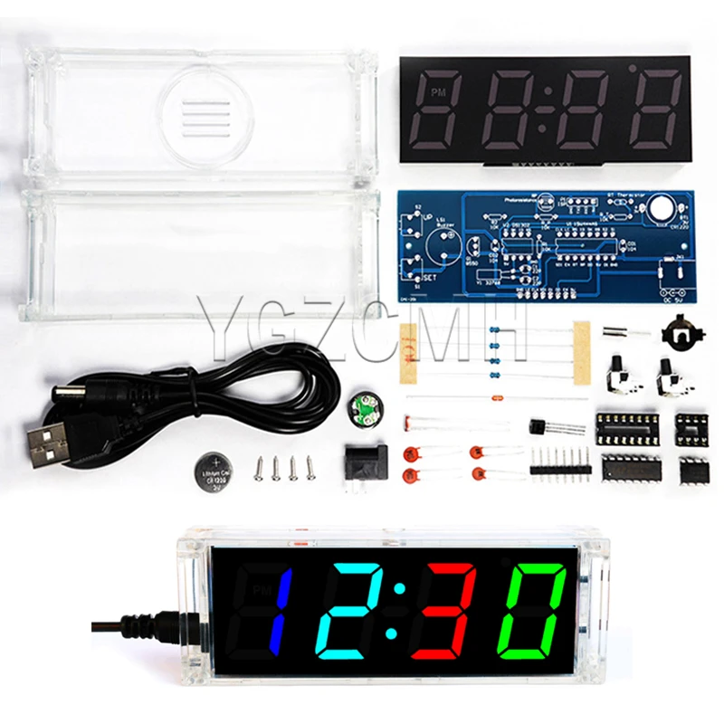

4-in-1 Digit Electronic DIY Digital Clock Kit Assembly Welding LED Time Temperature Date Display
