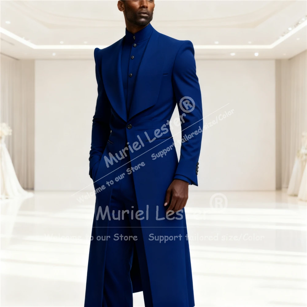 

Elegant Solid Suit Men 2 Piece Set Shawl Lapel Prom Blazers Long Customized Groom Tuxedos Outfit Slim Fit Man Dinner Party Dress