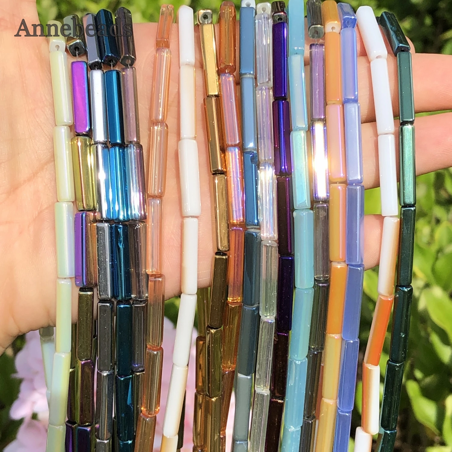 4x20mm Colorful Electroplated Long Tube Glass Crystal Cylinder Loose Spacer Beads For DIY Bracelet Jewelry Making Accessories