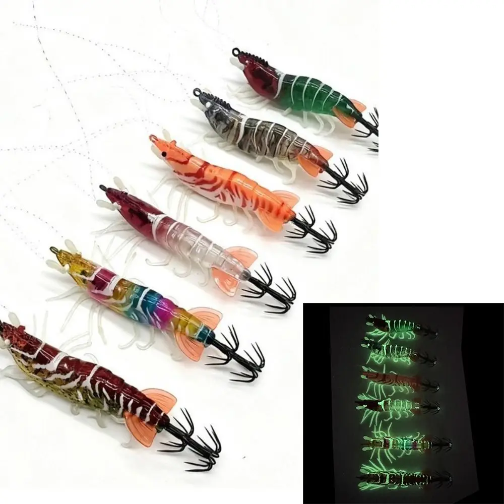 Garnelen 6,6 g 80 mm Tintenfisch Jig leuchtende horizontale künstliche Calamar Webfuß Holz Garnelen Oktopus Köder Meeresangeln