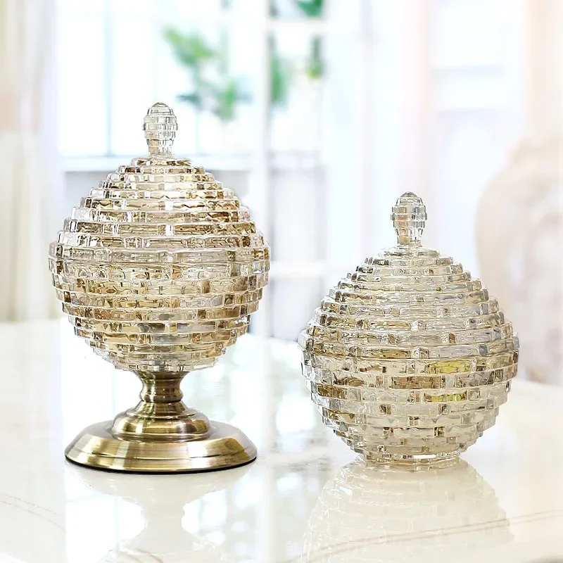 Retro Glass Disco Ball Storage Jar Decorative Layers Relief Organizer Box Living Room Houseware Ornament Kitchen Glassware