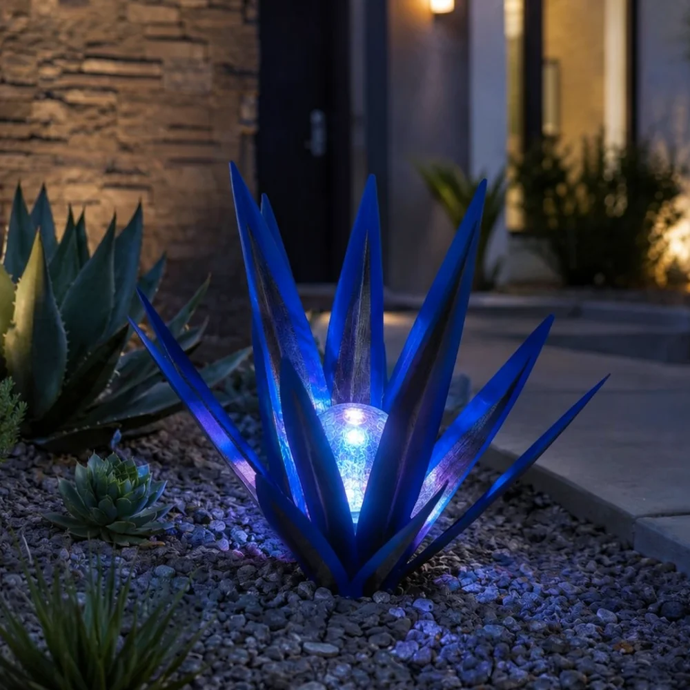 Outdoor Solar Agave Statue Light Garden Stake Decor Artificial Plant Sculpture Waterproof Yard Path Glow Ornament Gift