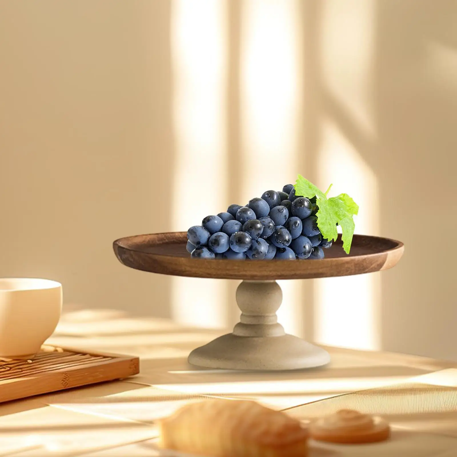 Wooden Cake Stand Sturdy Single Tier Dessert Plate Holder Tray for Photo Shoots Catering Parties