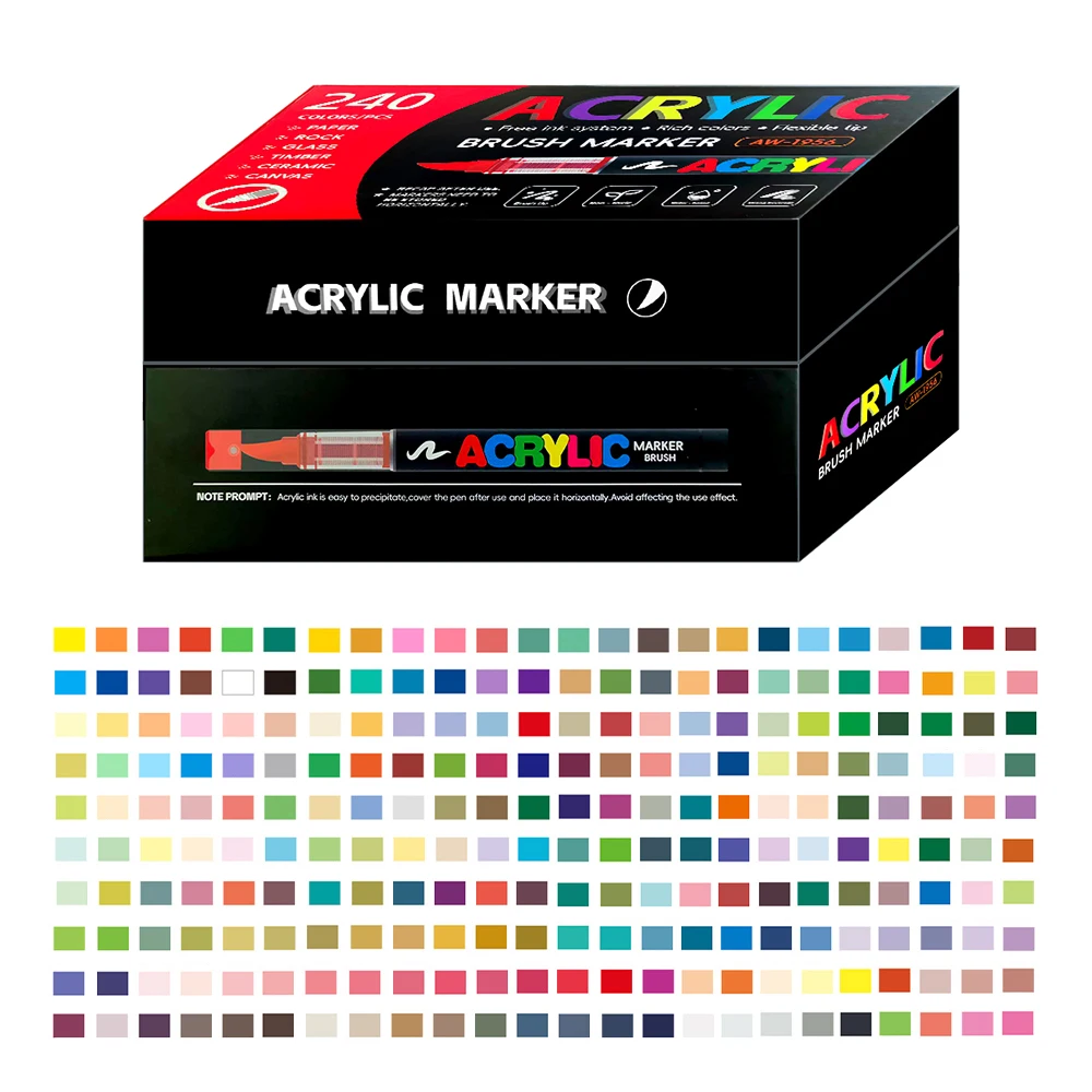 12-366 kleuren acrylverfstiftmarkeringen Acrylvilt Penseelpunt Verfmarkeringen Voor houtrots schilderij canvas cadeau doe-het-zelf ambachten
