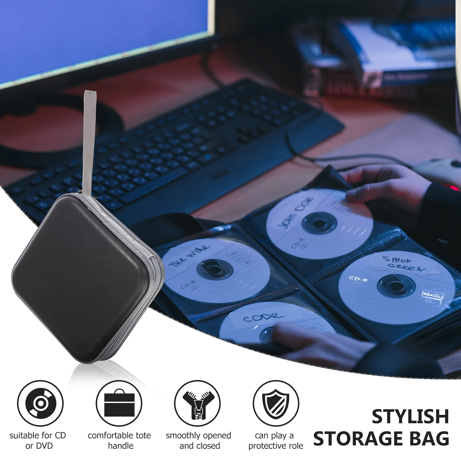 

2Pcs Cd Dvd Storage Case 40 Capacity Slots Plastic Zipper Closure Lightweight Cd Organizer Pouch Dvd Organizer