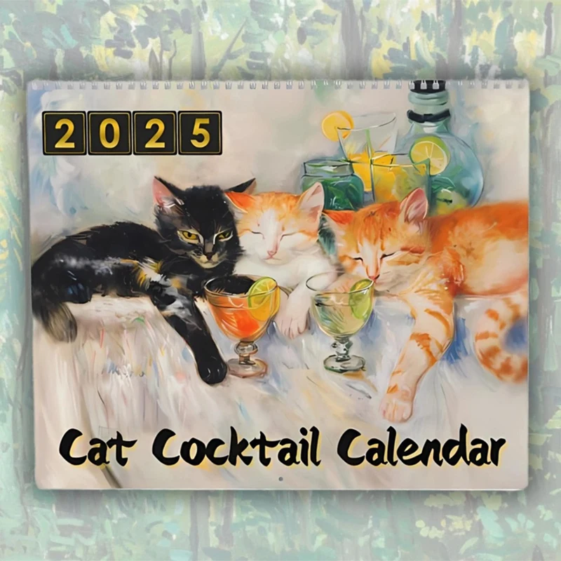 Hot 2025 Cat Cocktails Calendar 2025 Meow-Tail Hour Wall Calendar - Catart, Gifts For Cat Lovers, Calendars Christmas