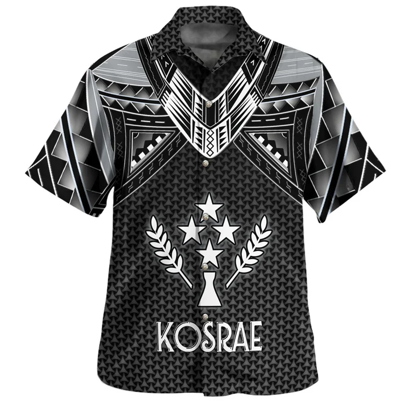 

Summer New Harajuku 3D Polynesian Kosrae Flag Emblem Printed Shirts Kosrae Coat Of Arms Graphic Short Shirts Men Fashion Clothes