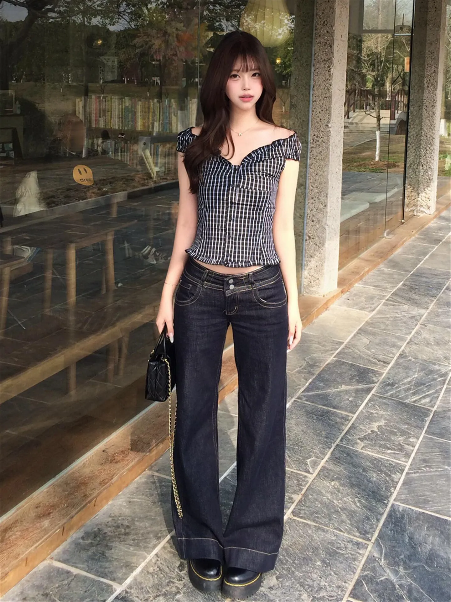 

Женские расклешенные джинсы с низкой посадкой, свободные, струящиеся, с оригинальным дизайном, удлиненные, в повседневном стиле, из хлопка