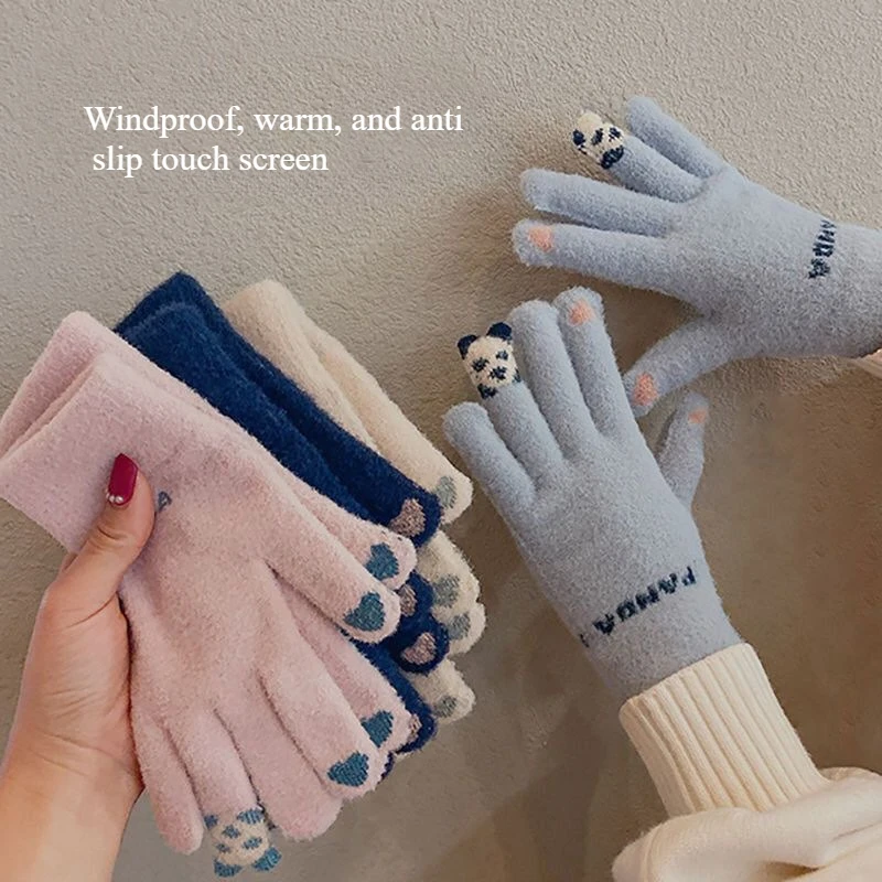 Winter-Plüschhandschuhe, Radsport-Strickhandschuhe, niedliche kältebeständige Handschuhe für Mädchen im Herbst und Winter, warme Handschuhe mit Touchscreen