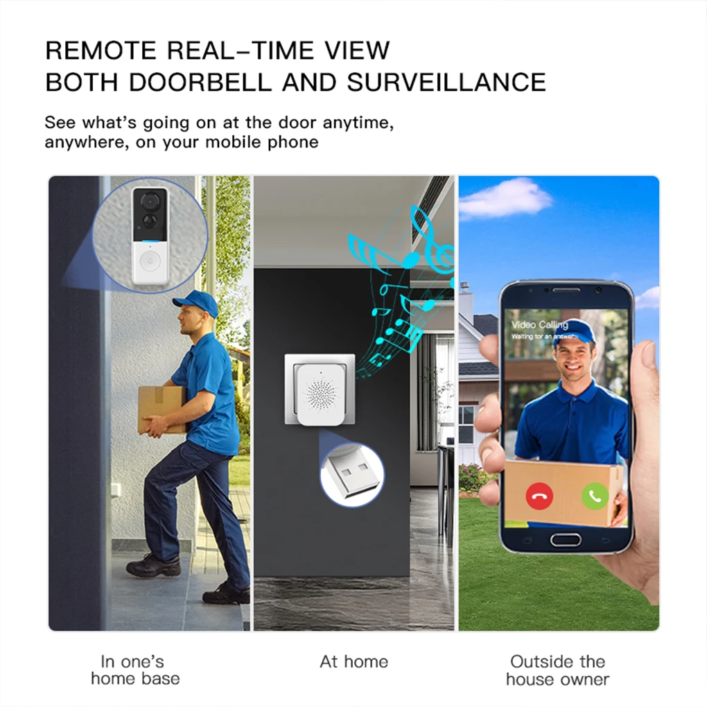 Tuya WIFI Video Doorbell 100W Pixels Support PIR Human Detection Mobile Phone Remote Wake-up Real-time Intercom