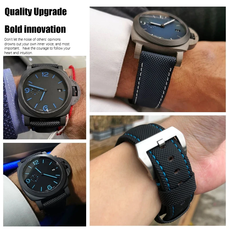 Pasek do zegarka z włókna węglowego ze skóry cielęcej 24 mm pasuje do podwodnego podwodnego pam01119 01663 świecący nylonowy pasek do zegarka