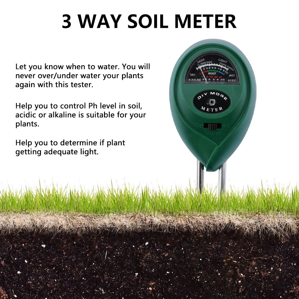 Soil Moisture Meter 3 in 1 Soil PH Meter Soil Tester Soil Water Acidity Humidity Light Test Garden Plants Flowers Moist Tester