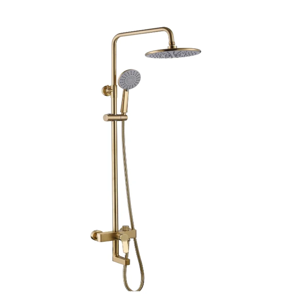 Wall exposed single handle brass gold bathtub and shower faucet