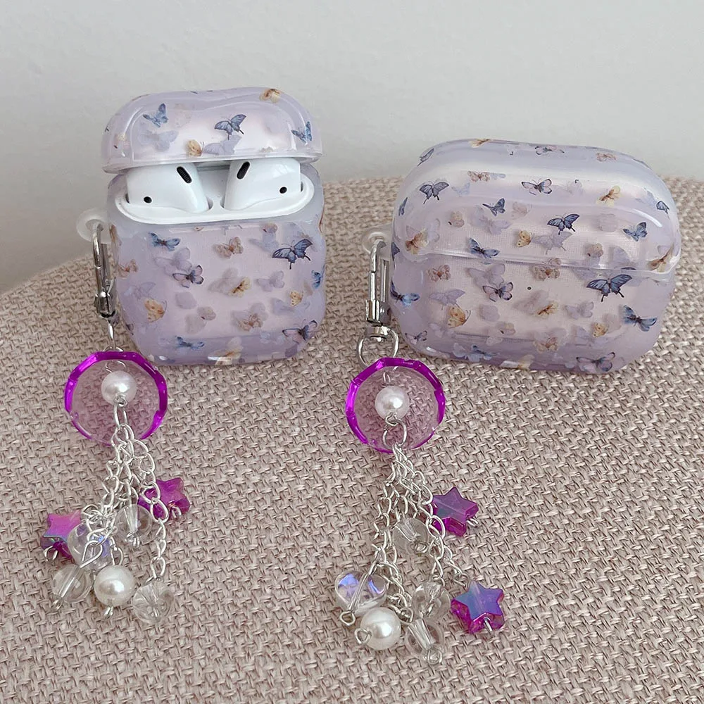 الأرجواني فراشة الرياح الرنين الحلي الحال بالنسبة AirPods Pro 2 3 4 AirPods Pro2 Pro3 Airpods4 لينة بولي TPU للصدمات غطاء سماعة الاذن