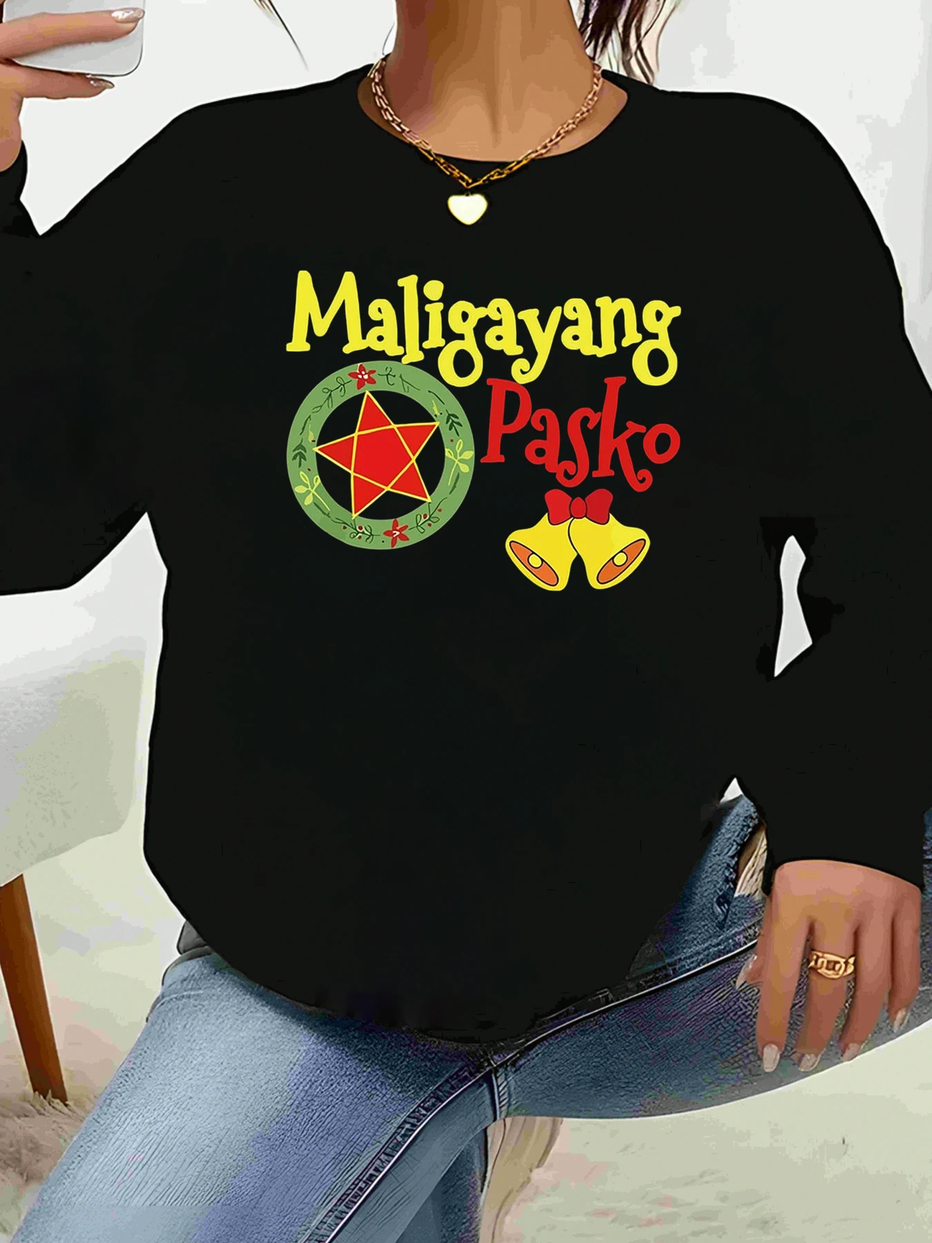 

Женская повседневная одежда с длинными рукавами и принтом рождественских звездных колокольчиков для праздничной вечеринки