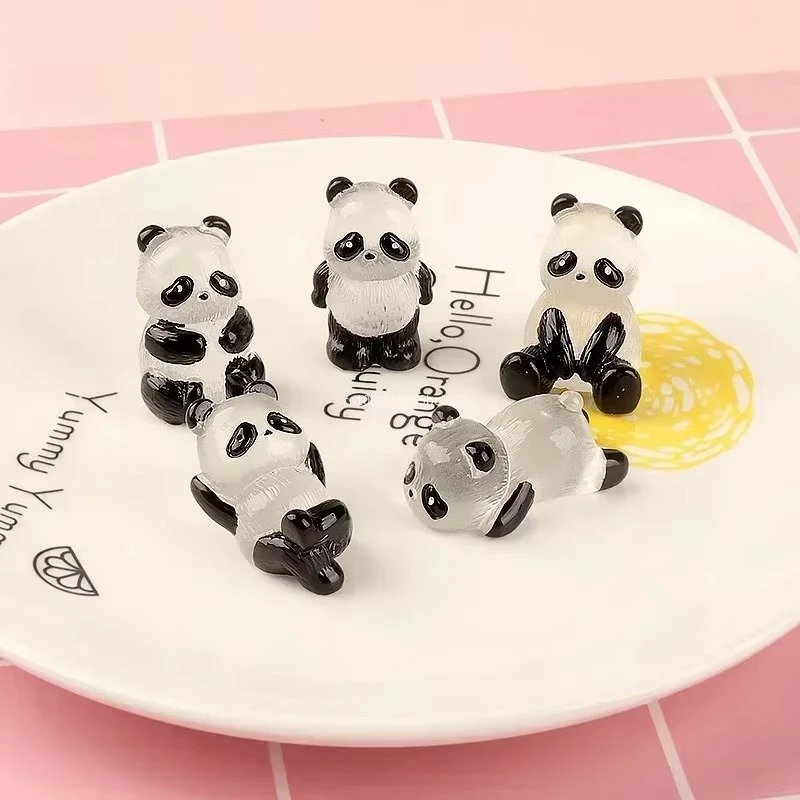 1Pcs/Set Glowing Panda Mini Figurines Miniature Panda Micro Landscape Ornament Glowing in Dark Miniature Flower Potted Decor view 3