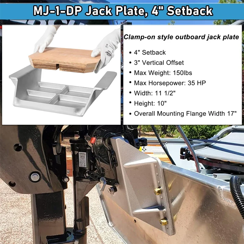 Placa de gato de MJ-1-DP de 4 pulgadas, placa de gato de motor pequeño para motores fuera de borda de hasta 35HP (bloque de montaje de madera incluido)