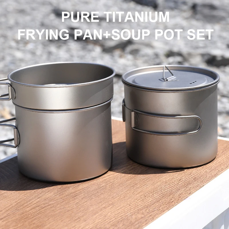 

Pure Titanium Frying Pan+Soup Pot Set,Foldable Handle,Ultra Lightweight Portable Healthy Outdoor Camping Picnic Cooking Utensils