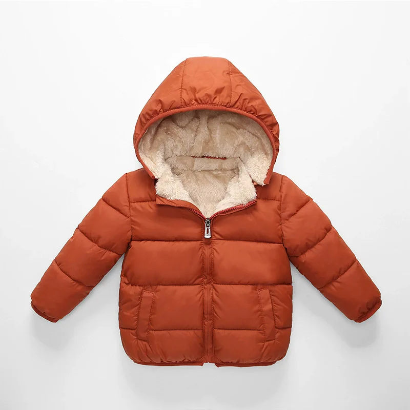 Toddler Boys Girls Winter Hooded Puffer Jacket Thick Fleece Lined Warm Zipper Children Outerwear 2-6 Years Kids Parka Outerwear