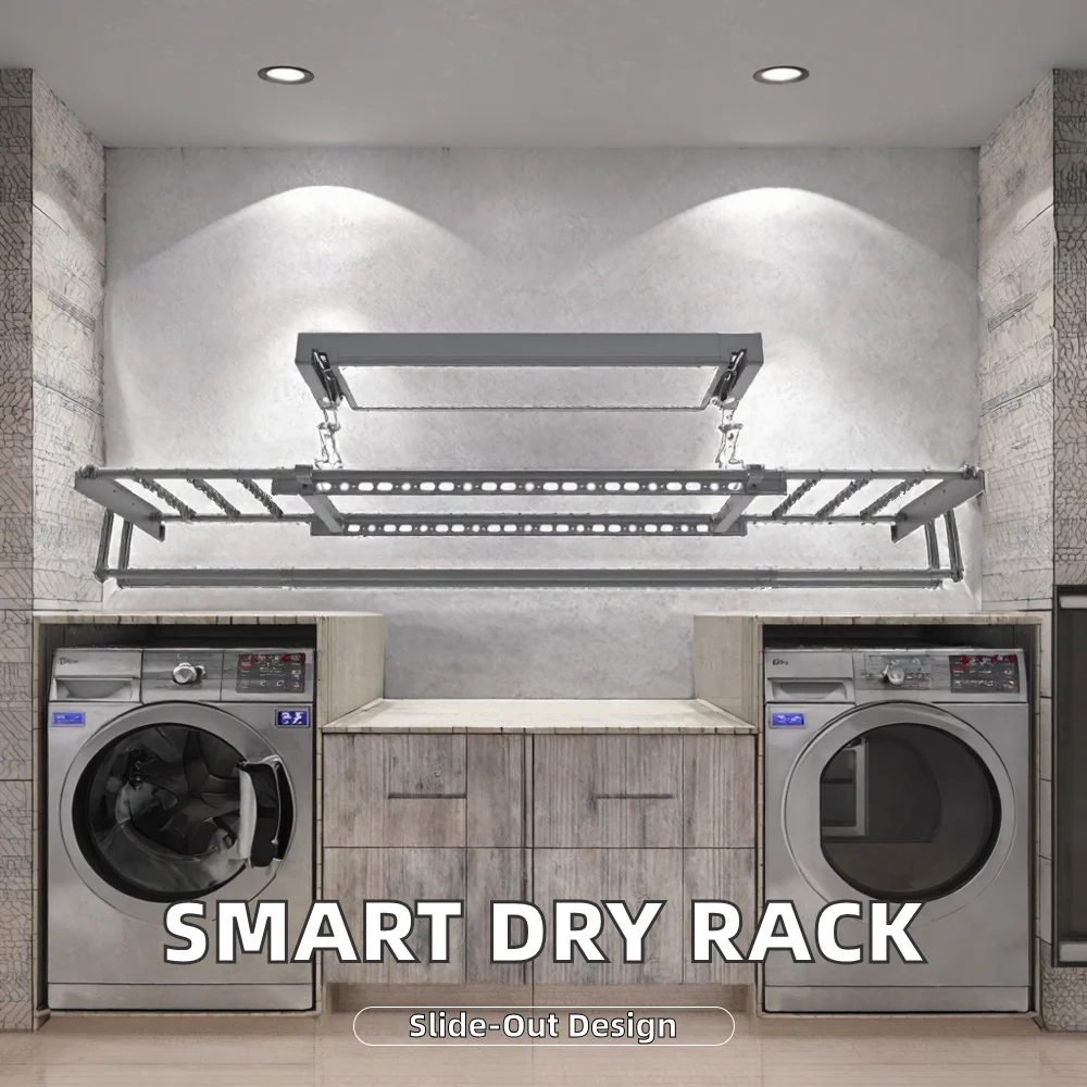 Four Rod Partition Large Capacity Electric Clothes Drying Rack with Heating LED Lighting & Remote Control for Indoor Use