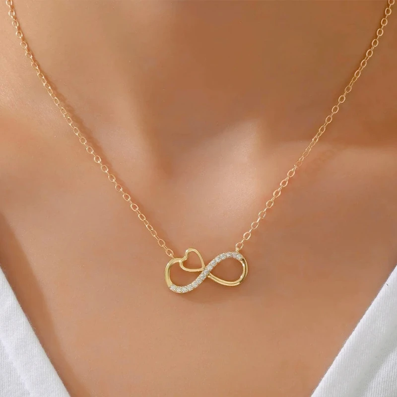 Minimalist Infinity Heart Necklace For Women Shiny Zircon Inlaid Pendant Clavicle Chain Elegant Luxury Aesthetic Choker Daily Party Jewelry Valentine Birthday Gift