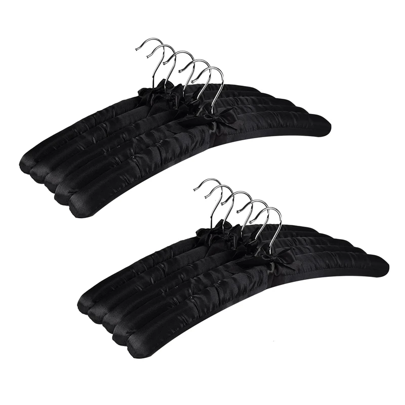 

17 Inch Large Satin Padded Hangers,Silk Hangers For Wedding Dress Clothes,Coats,Suits,Blouse (Black,10 Pack)