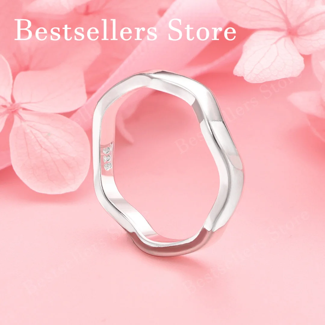 

1 piece of 925 sterling silver 7-10 glossy ripple ring for women's wedding gift jewelry accessories
