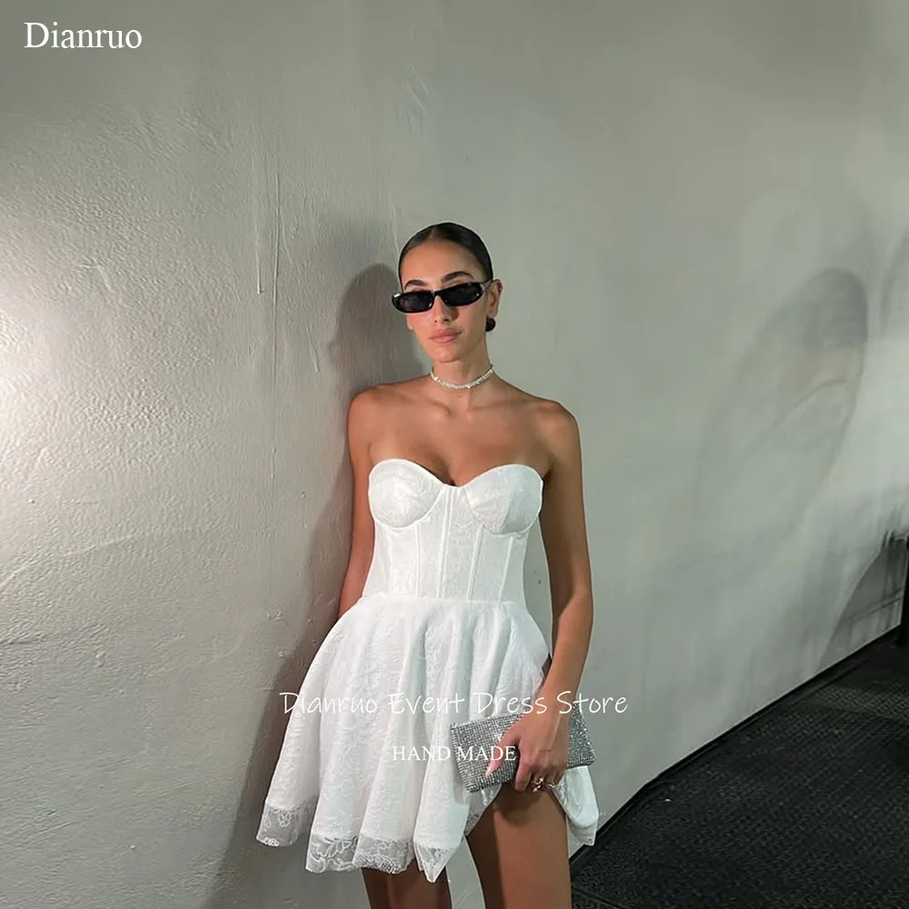 

Dianruo White Pleated Sleeveless Homecoming Dress Lace Appliques Dress Party Night Sweetheart A Line Cocktail Dresses Customized