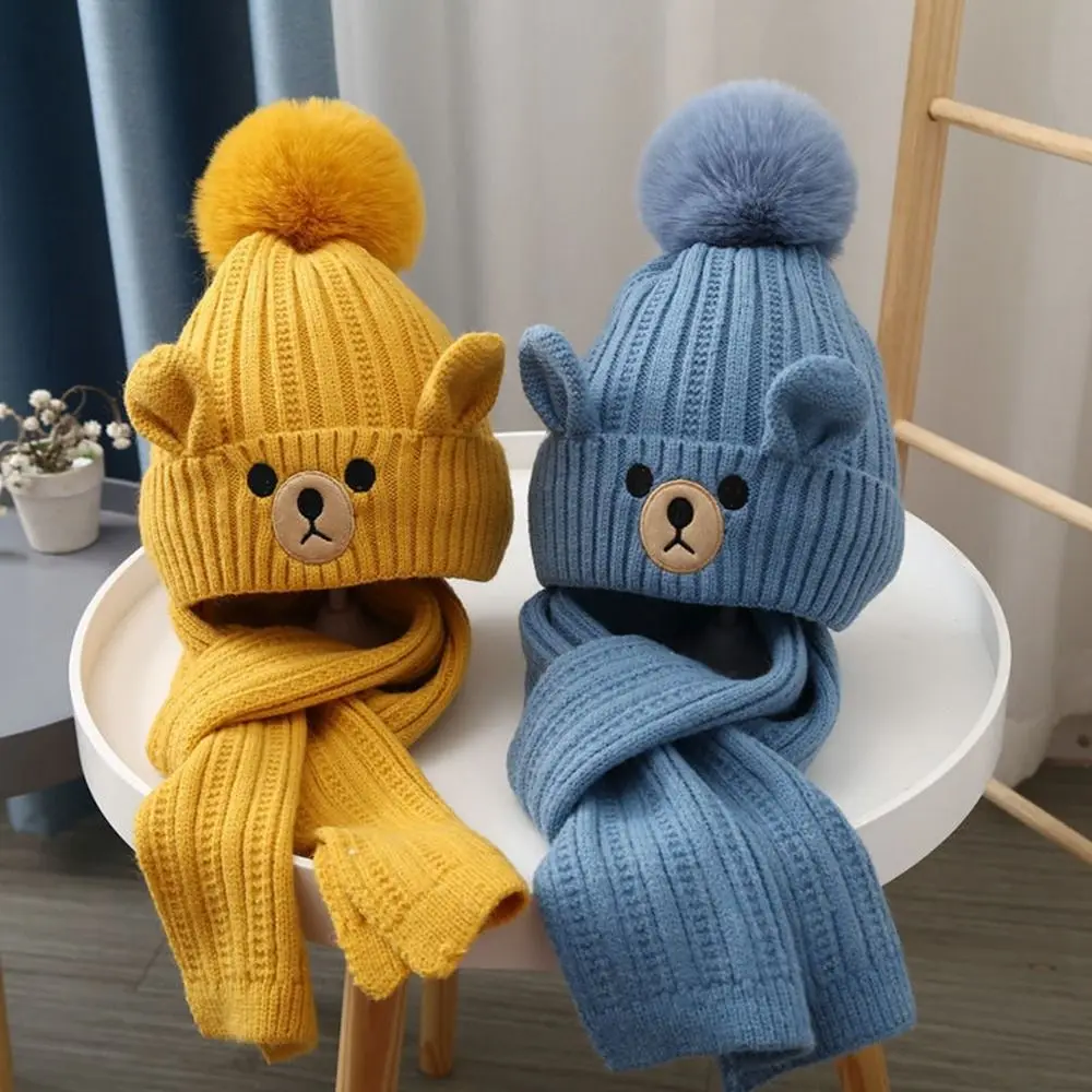 New Knitted Hat Scarf Sets Neck Warmer Winter Warm Knitted Cap Suit Cold Protection Windproof Children Knitted Hat Winter