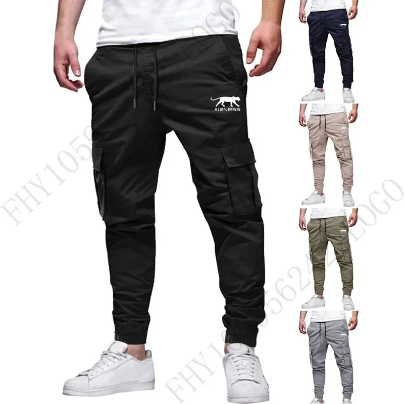

Fashion 2025 elastic waist overalls running fitness pants Spring/summer new men's breathable multi-pocket casual pants Outdoor f