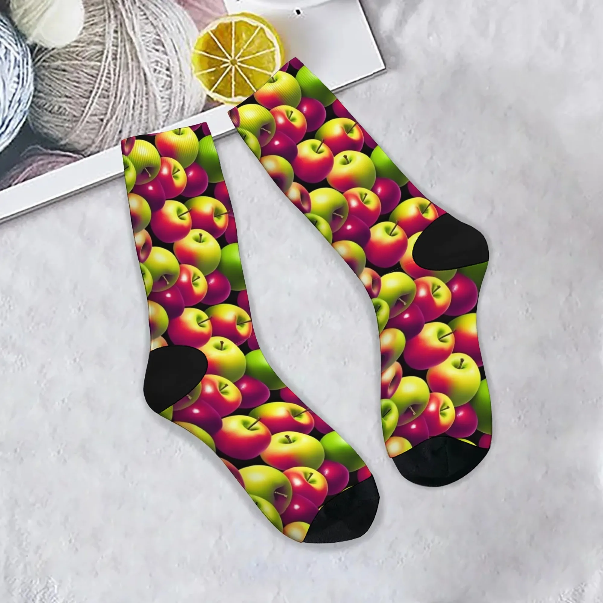 Happy Funny Apple Novelty Cute Socks Harajuku Retro Hip-Hop Trend Men's Socks Comfortable Warm Non-slip Casual Sports Socks Gift