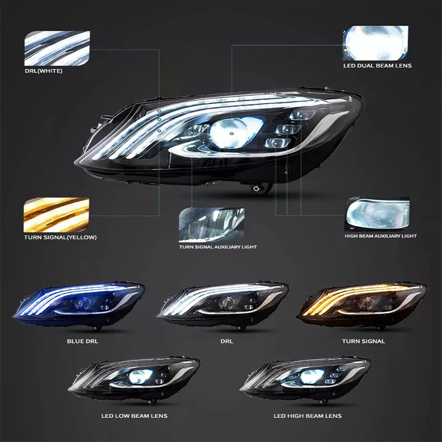 اكسسوارات السيارات Led المصباح LCI لبنز GLK 2015-2020 مجموعة المصابيح الأمامية المتتابعة التوصيل والتشغيل إشارة DRL للسيارات