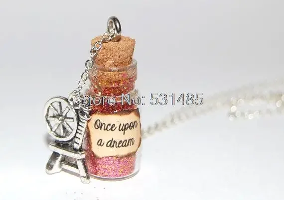 

12pcs/lot Sleeping Beauty Handmade Glass Bottle Necklace Once Upon A Dream Message