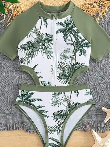 2025 인쇄 중공 소녀 수영복 원피스 그린 키즈 수영복 여성 어린이 Bathers 수영복 수영 수영복 Beachwear