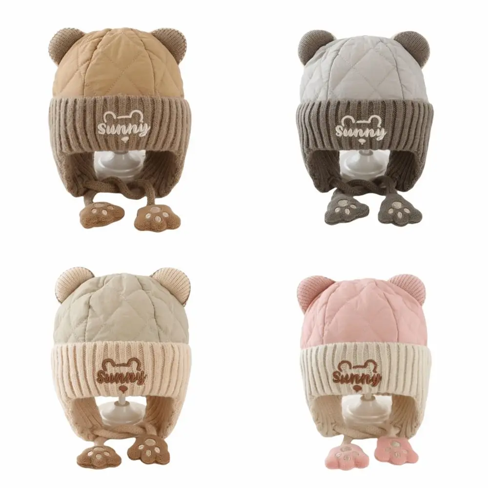 

Новый пуловер с мультяшным медведем, теплая холодостойкая шапка для защиты ушей, ветрозащитная плюшевая вязаная шапка с помпоном, осень и зима