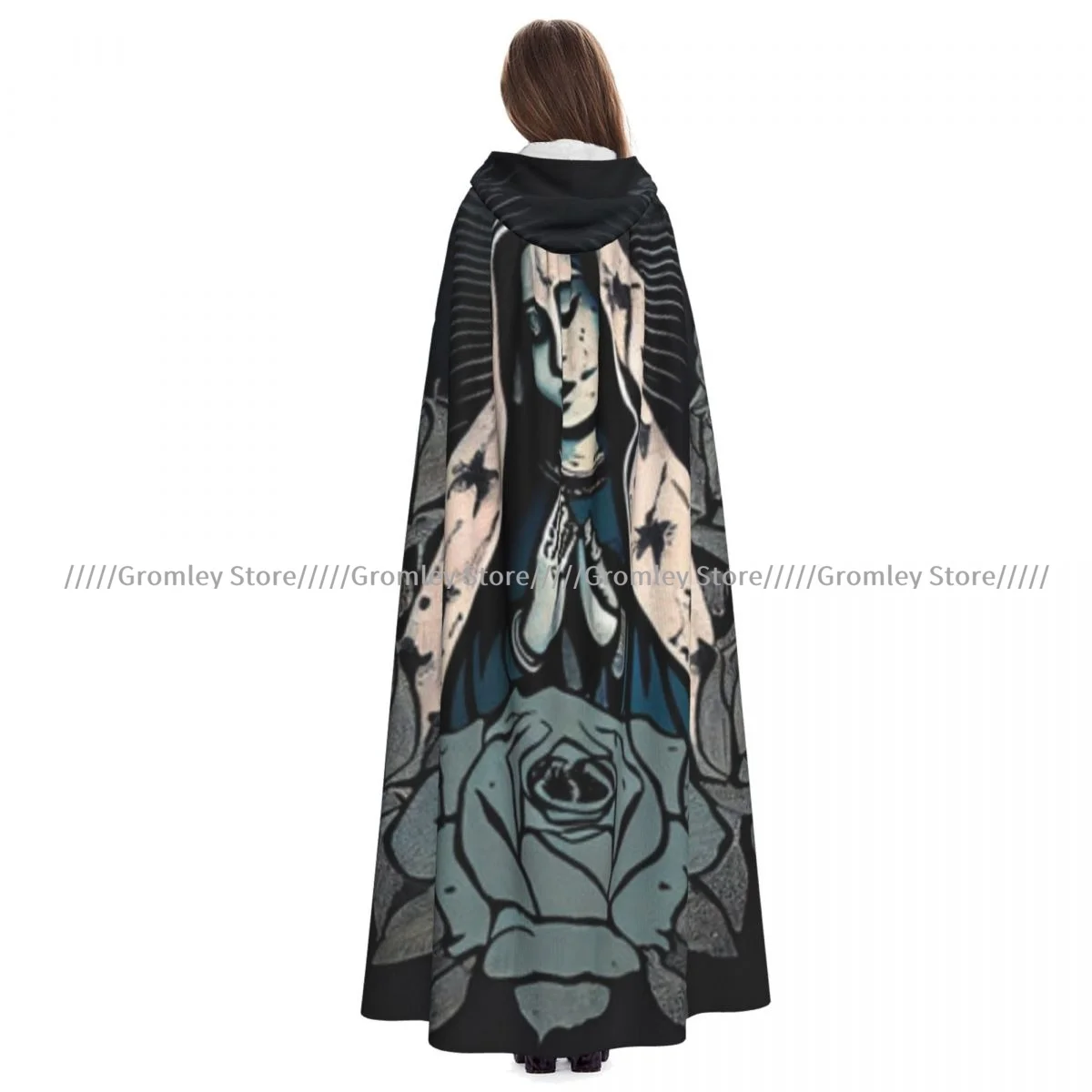 

Взрослый красивый леди Гваделупской Мексики плащ накидка с капюшоном средневековый костюм ведьмы Викка вампир костюм на Хэллоуин платье пальто