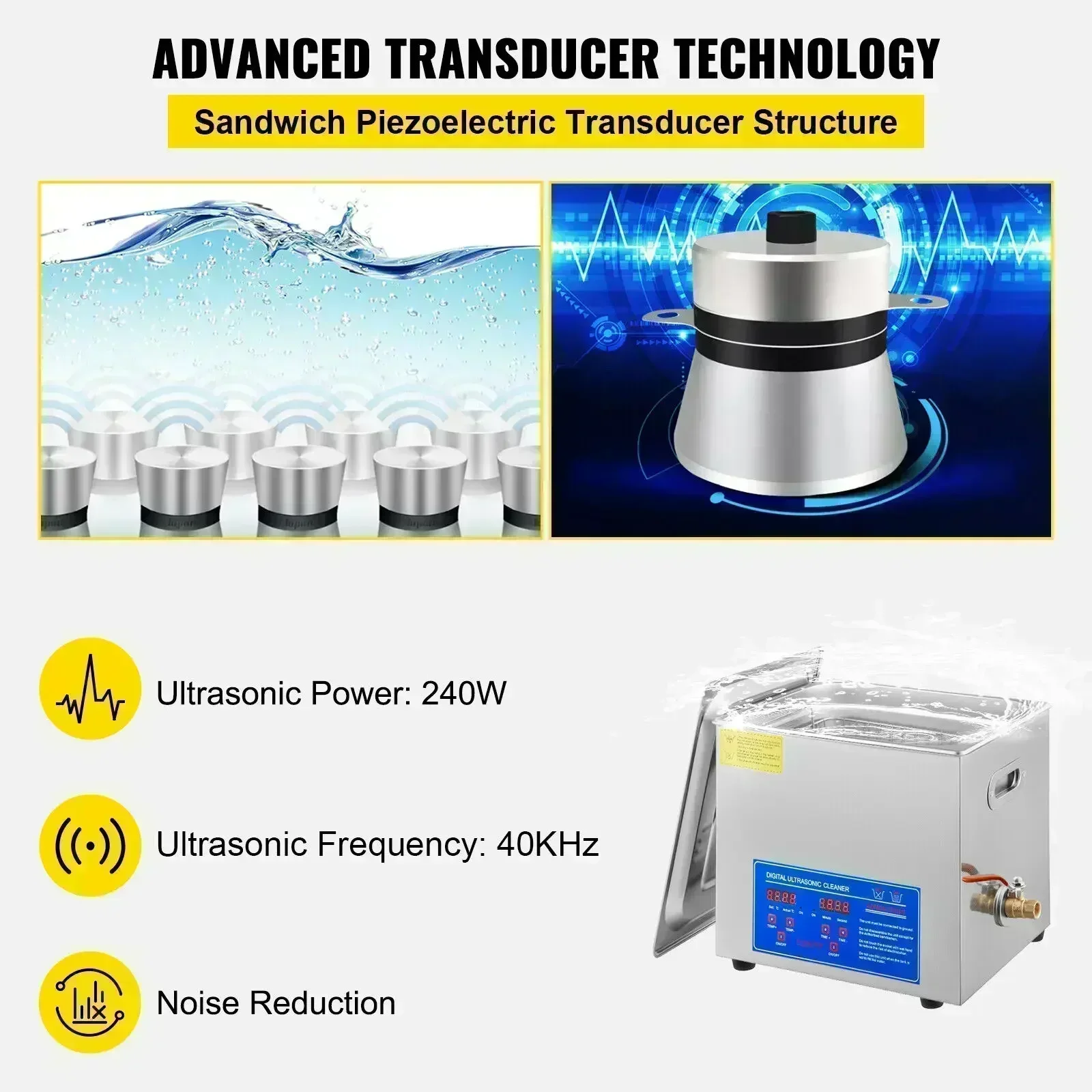 VEVOR Ultrasonic Cleaner 2L 3L 6L 10L 15L 22L 30L Digital Timer Stainless Steel Bath Jewelry Glasses Watch Cleaning Machine