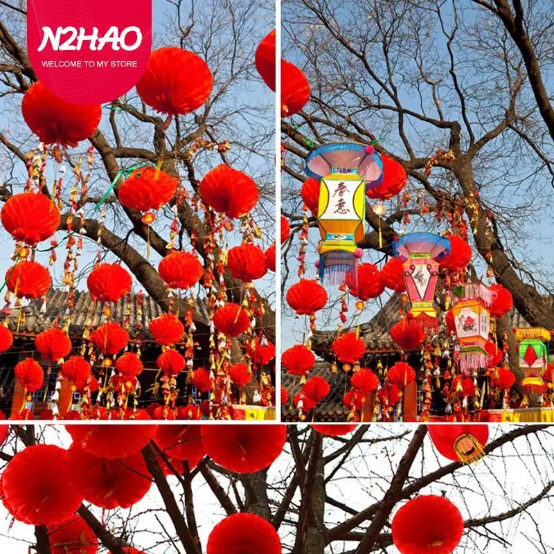 

10Pcs 2023 Chinese New Year 6 Inch Traditional Chinese Red Paper Lantern Hang Pendant Waterproof Festival Lanterns Decoration