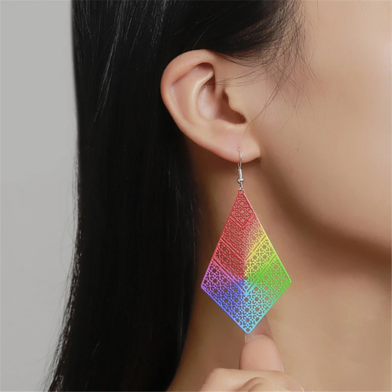 20Pcs/Lot Creative Rainbow Hollow Rhombus Waterdrop Geometric Charms Connectors DIY for Earrings Jewelry Findings Accessories