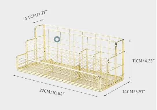 منظم ملفات سطح المكتب المعدني من Nordic - رف مستلزمات ومستحضرات التجميل متعدد الوظائف، تصميم أنيق ومتين للقرطاسية
