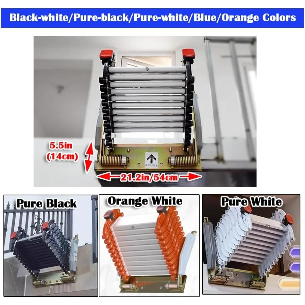 Black Folding Ladder Extension Loft Stairs Narrow Wall-Mounted Attic Loft Stairs Attic Stairs 8.2-9.8ft Vertial Height Pulldown