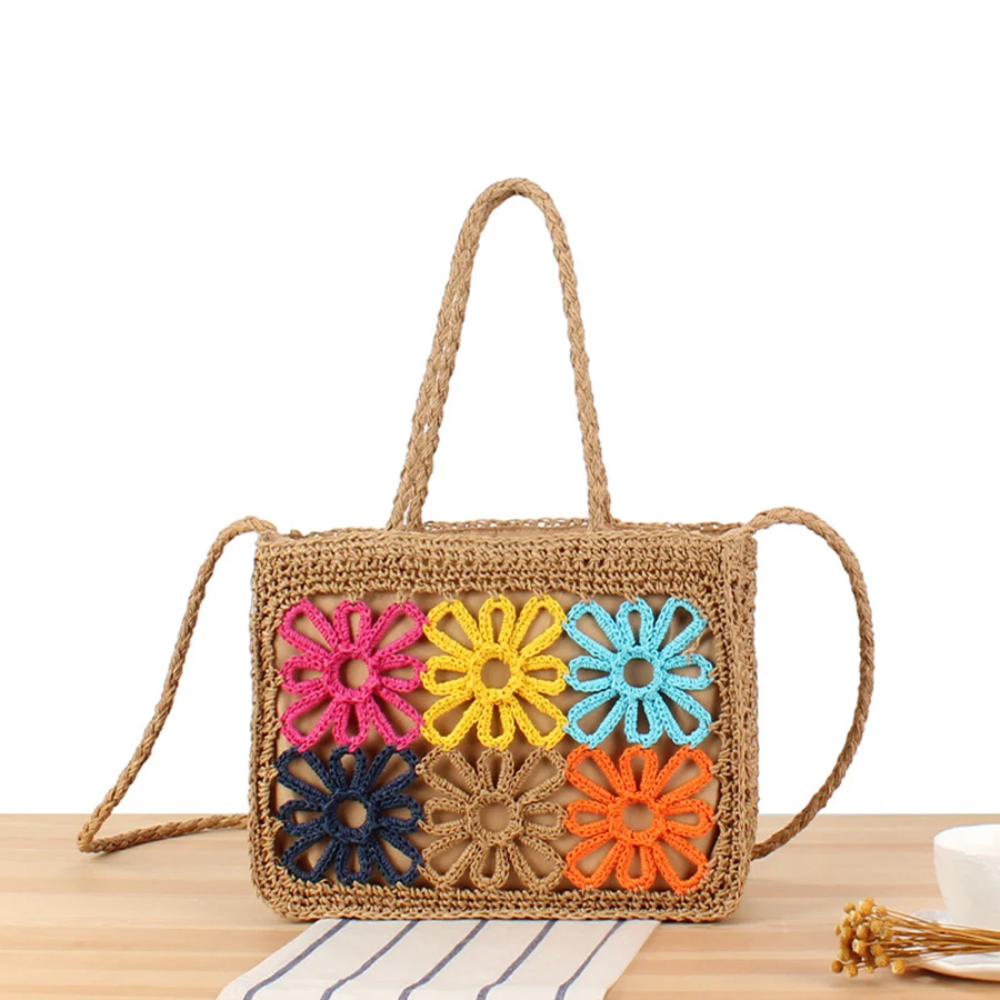 

Handmade Rattan Woven Straw Bag Summer Flower Women Messenger Crossbody Bags Girls Small Beach Handbag Beach Travel Vacation New