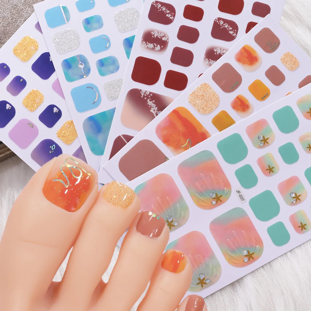 5-blad bakvrije teennagelsticker volledige dekking DIY teennagelpatch stickers voet nagelkunst decoratie zomer zelfklevende teennagelstrips