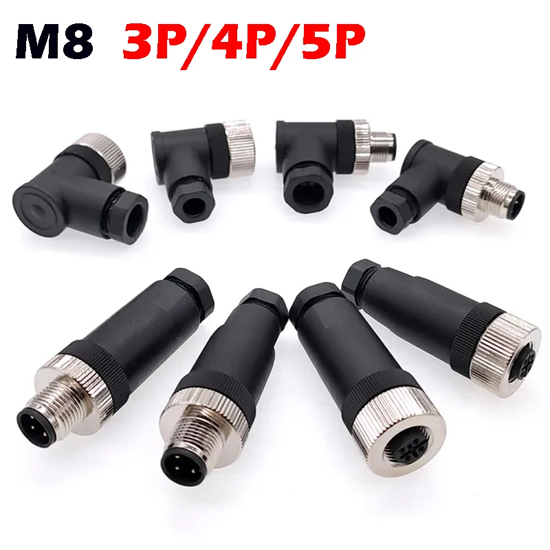 M8 3pin 4pin 5pin sensor connector waterproof male&female plug screw threaded coupling 3 4 5Pin